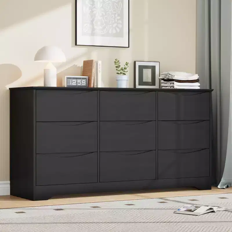 Tall Modern 9-Drawer Wooden Dresser,Deep-Storage Closet & Large Wide-Top Chest for Bedroom, Living Room, Hallway, Kids Room