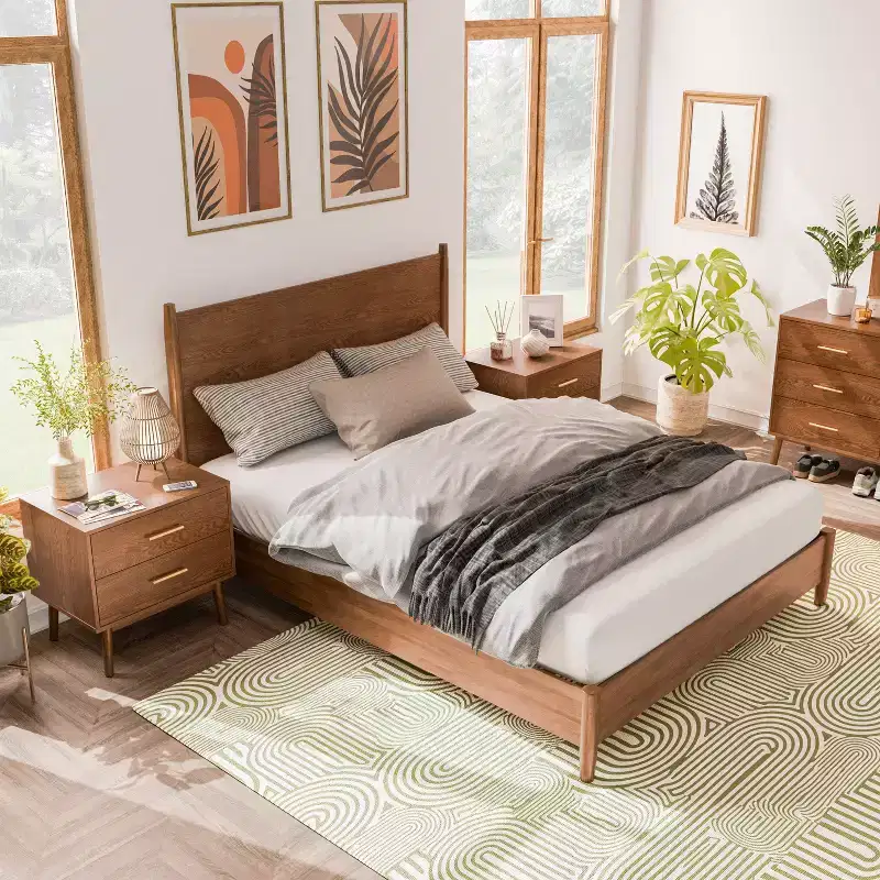 HOMES: Inside + Out 3pc Queen Riverstone Mid-Century Modern Bedroom Set with 2 Nightstands Walnut