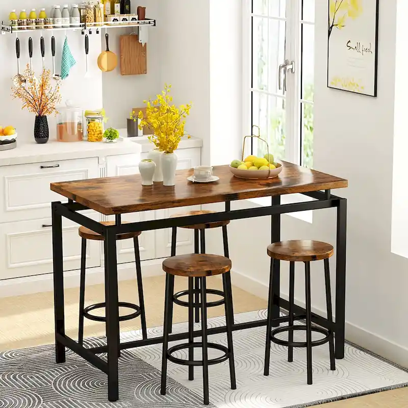 Mieres 5-Piece Counter Height Dining Table Set, Home Kitchen Breakfast Table Set for Restaurant, Bar, Kitchen