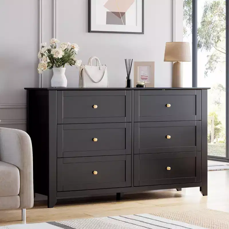 6 Drawer Dresser for Bedroom, Wood Storage Chest of Drawers for Living Room, Hallway, Entryway