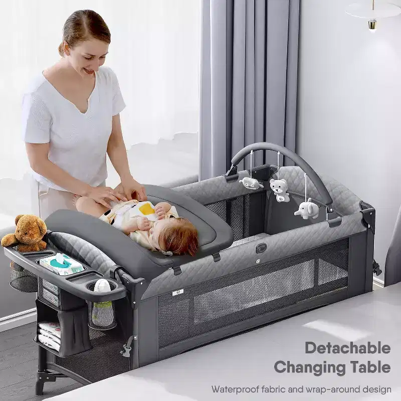 3 in 1 Baby Bassinet, Bedside Crib Sleeper, Diaper Changer, Crib with Detachable Mosquito Net & Bottom Storage for Newborn to Toddles