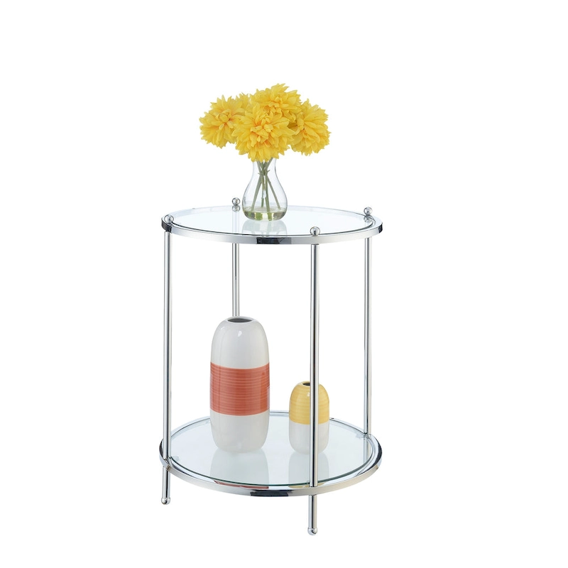 Convenience Concepts Royal Crest 2 Tier Round Glass End Table with Shelf