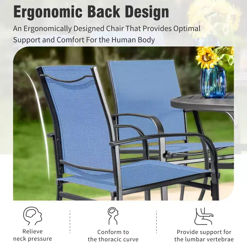 Captiva Designs 6pc Patio Dining Set with Steel Table & Blue Sling Chairs & Blue Umbrella