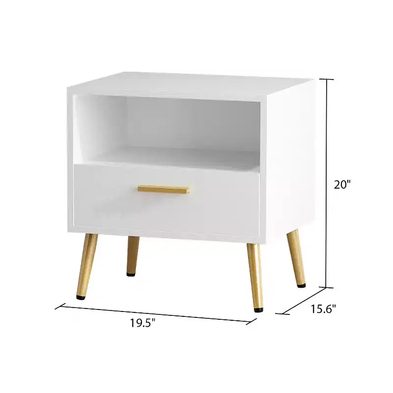 Famapy White High Footed Nightstand with Drawer Receiving Compartment