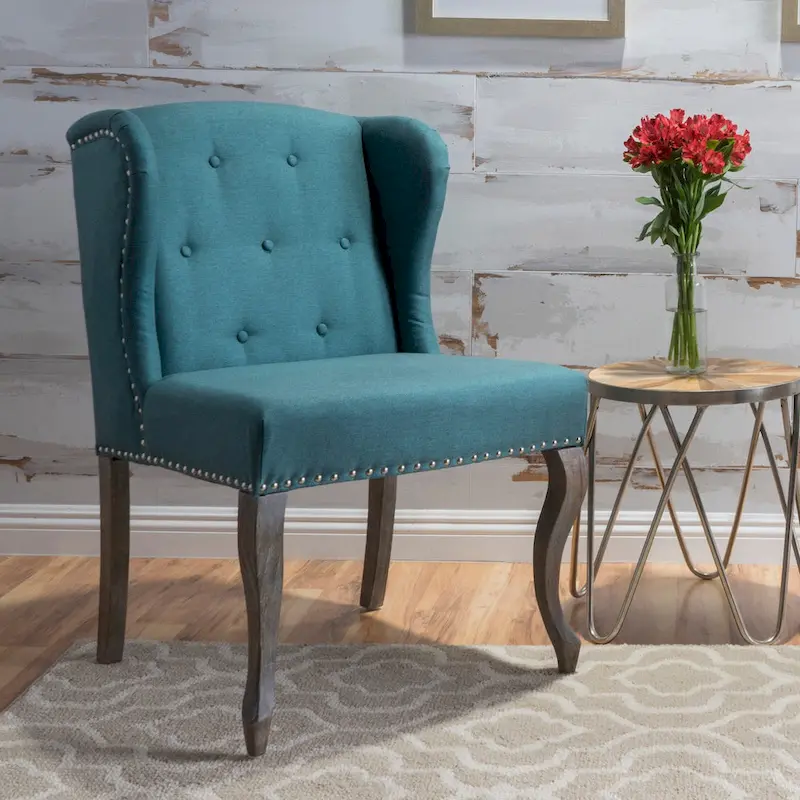 Niclas Wing Back Studded Fabric Accent Chair by Christopher Knight Home