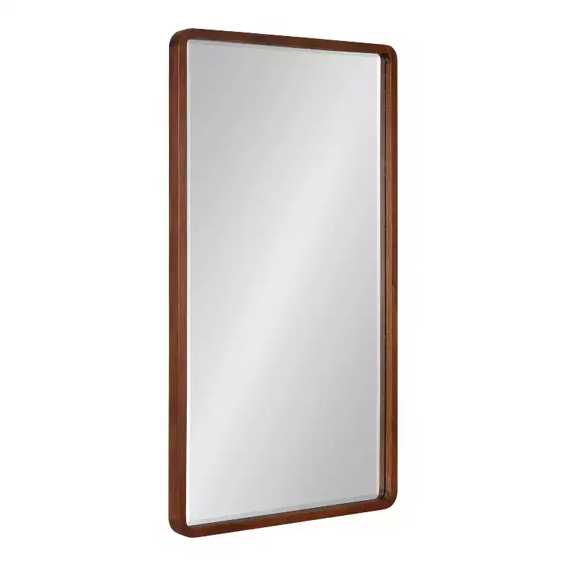 Wood Radius Rectangle Wall Mirror, Mid-Century Natural Finish