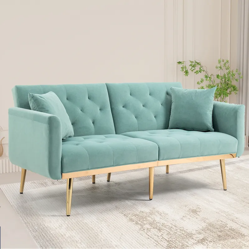 Velvet Upholstered Tufted Loveseats Sleeper Sofa With Rose Golden Legs