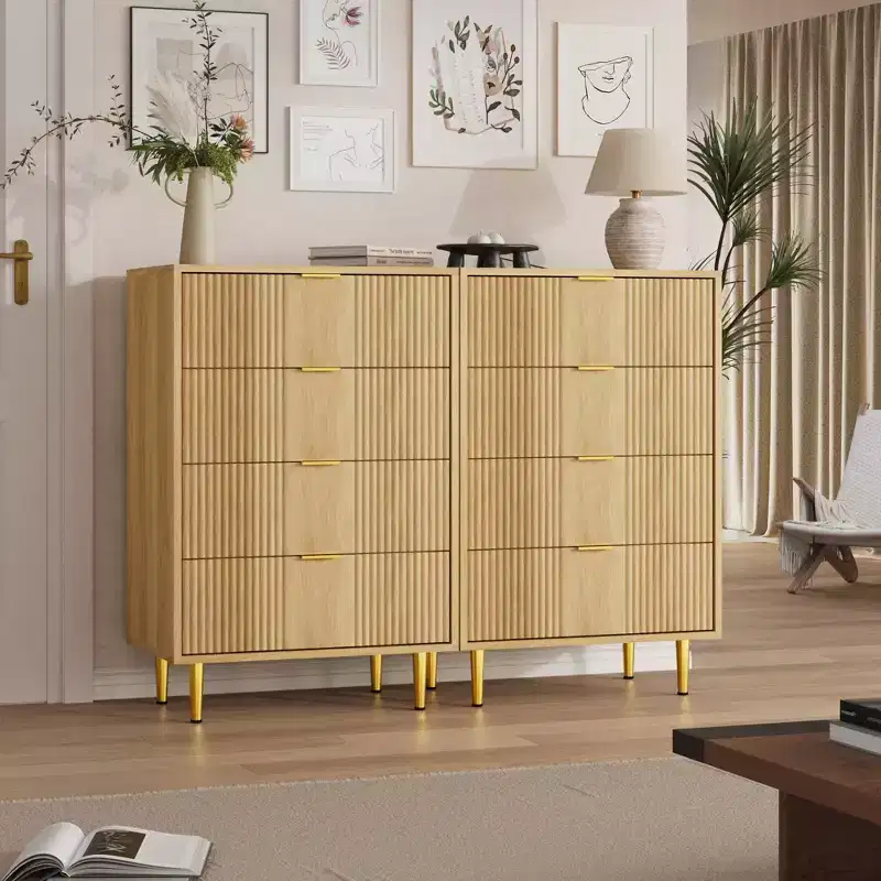 Fluted Dresser for Bedroom Modern Chest of Drawers with Metal Handle, Wooden Closet Clothes Storage Organizer