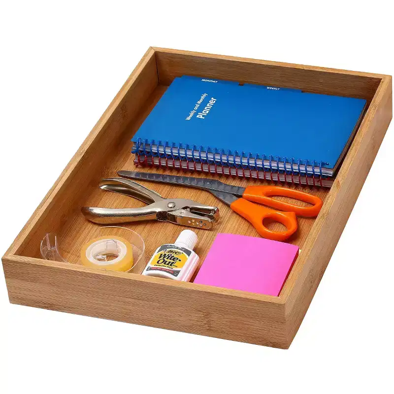 Bamboo Drawer Organizer Storage Box for Kitchen Drawer, Junk Drawer, Office, Bedroom, Children Room, Craft, Sewing, and Bathroom, Pack of 12