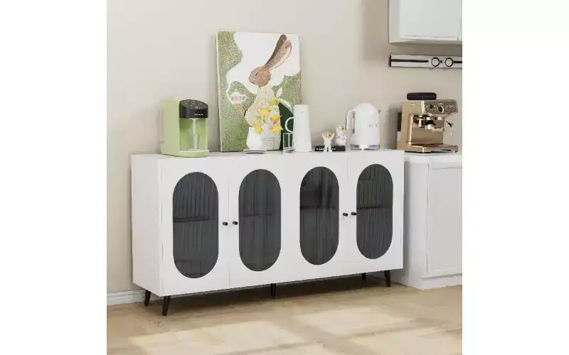Modern Acrylic-Door Sideboard Cabinet, Pantry Cabinet Storage Cabinet with Detachable Shelves, Freestanding Storage Cupboard Console Table
