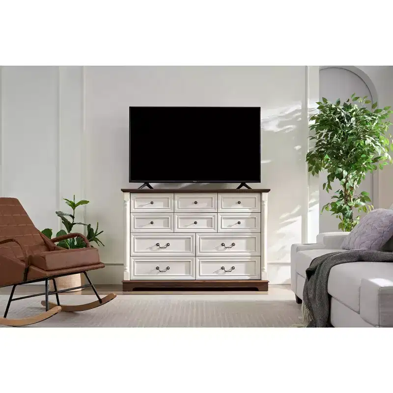 Okak Farmhouse Console Dressers with Drawers&Base,Chest of Drawers for Bedroom,Living Room,Rustic Wooden Dresser with Handle Ring