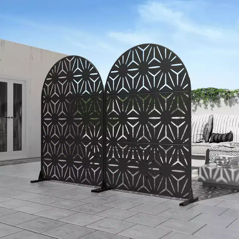 Star Shaped Black Arched Galvanized Steel Privacy Screen, Outdoor and Indoor Partition Decorative Panel