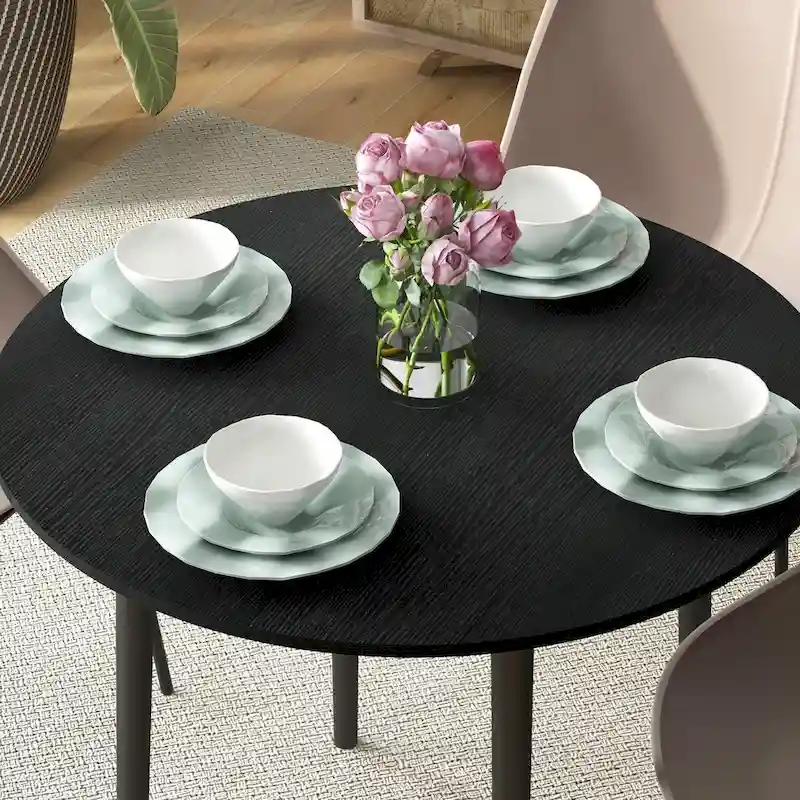 35in Round Folding Dining Table, Collapsible Drop Leaf, Solid Wood Legs, Space-Saving Small Kitchen
