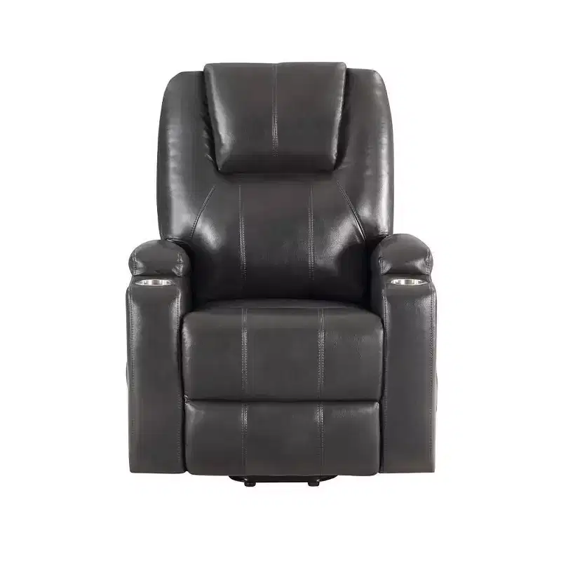Power Lift Recliner Sofa with Cup Holders, Gunmetal Leather Aire, Pocket Coil Support