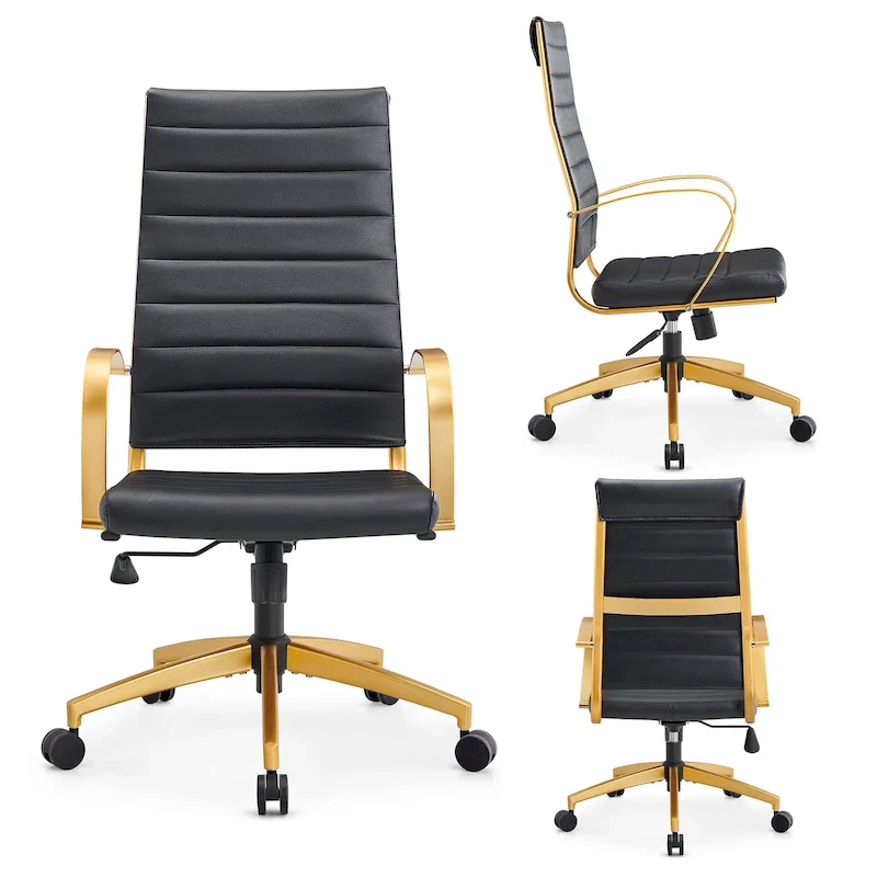 Ribbed Faux Leather Swivel Office Chair with Adjustable Height