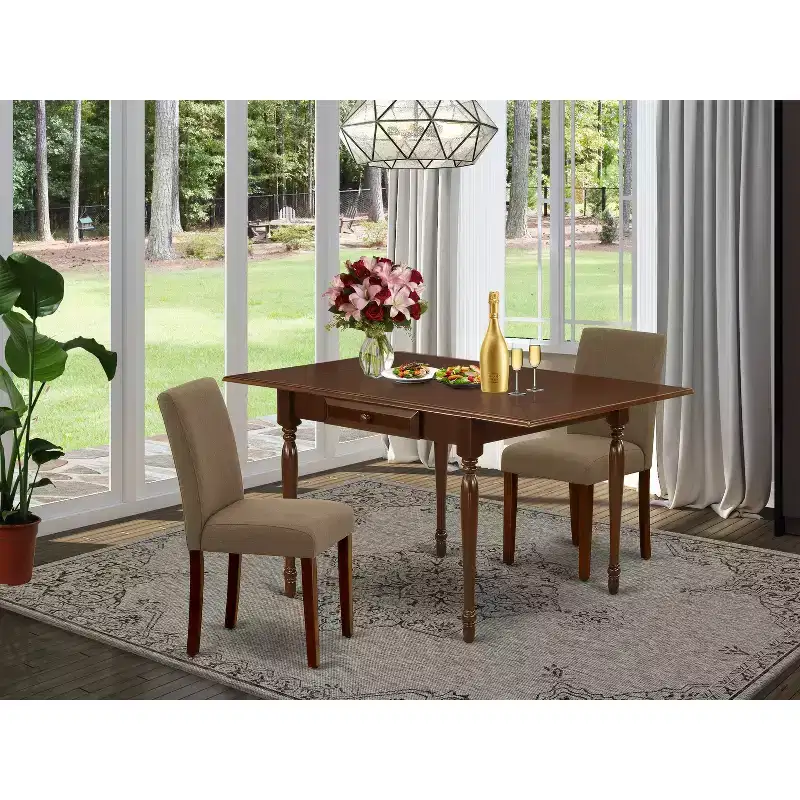 3-Piece Mahogany Finish Solid Wood Top with Dropleaf Dining Table - Seats 2