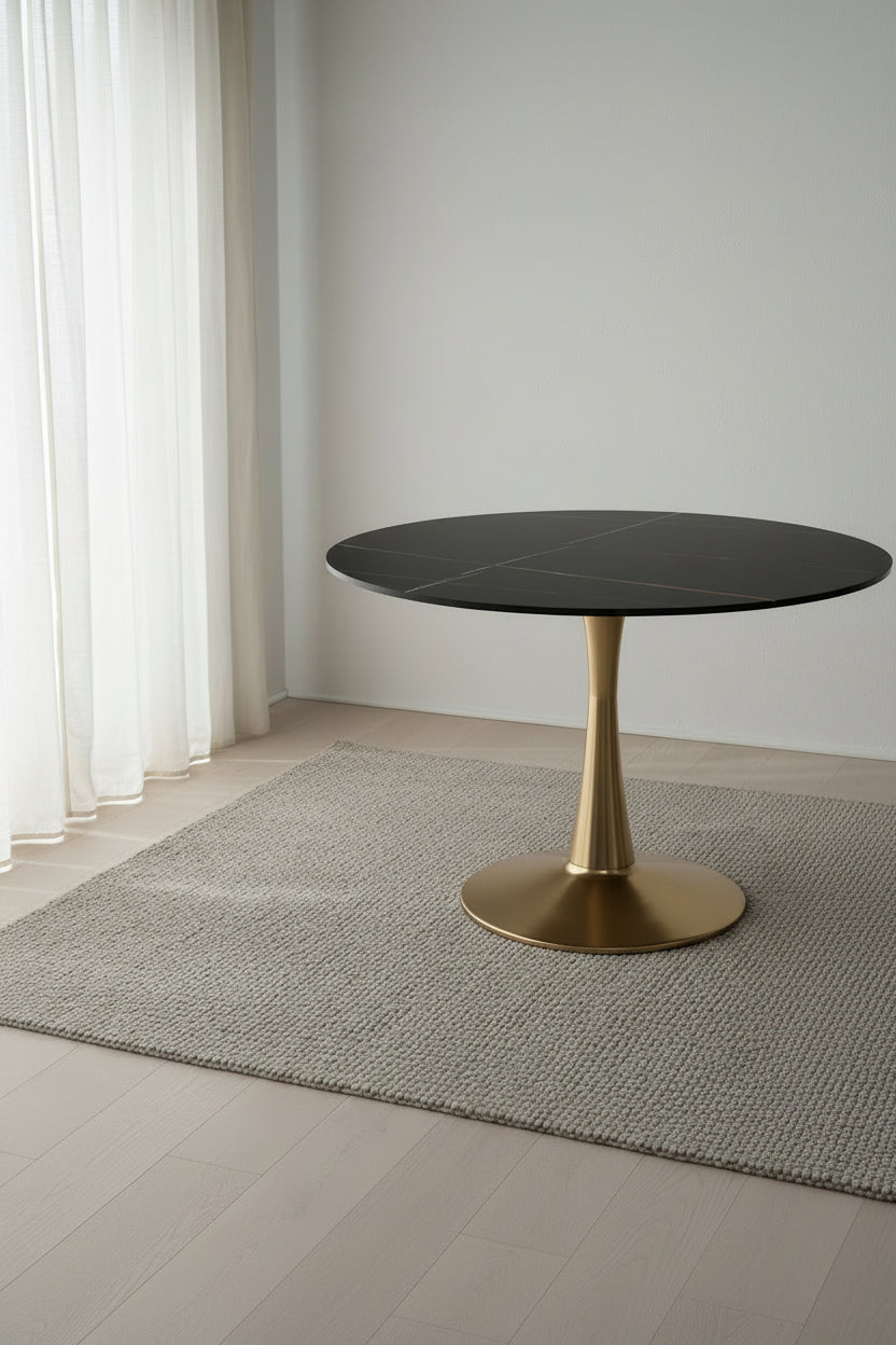 Round Dining Table 40 Sintered Stone Tabletop in Gold Steel