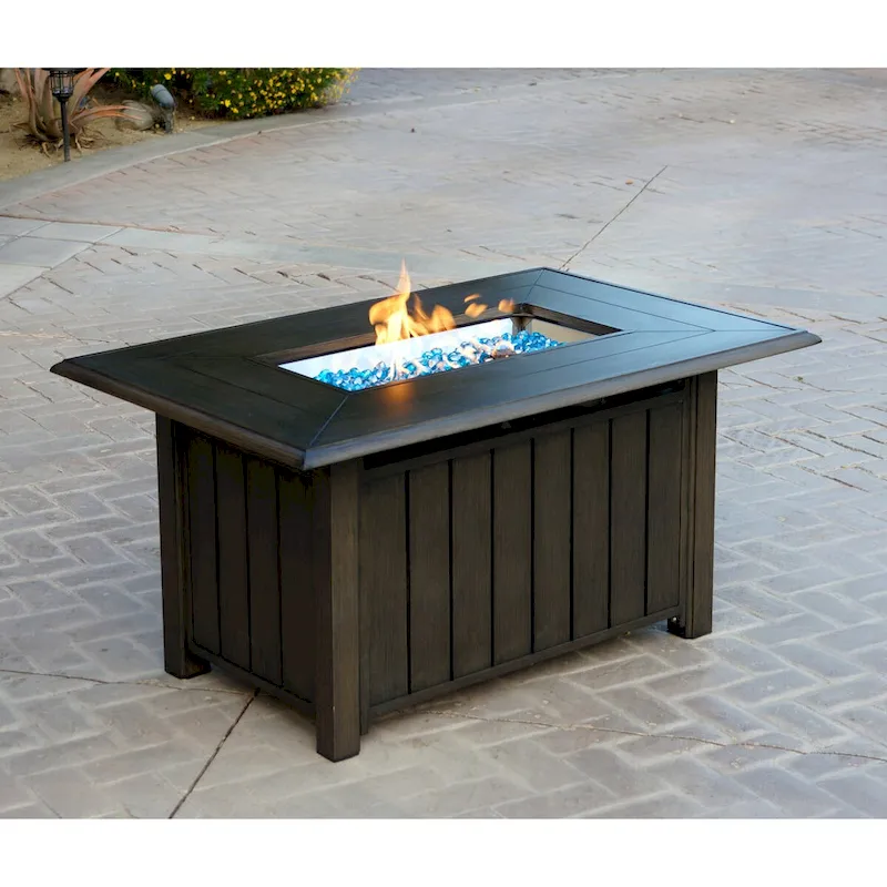 Brooklyn 4-Piece Patio Conversation Set with Cushions and 32 x 50 Rectangular Propane Fire Pit Coffee Table