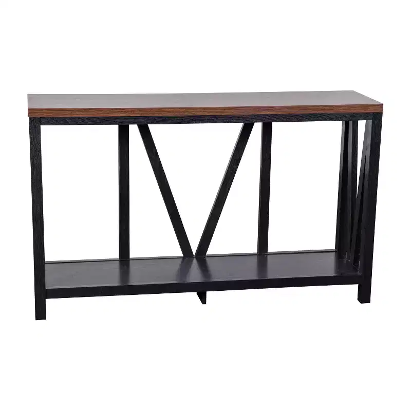 Modern Farmhouse Engineered Wood Sofa Table with Wood Bracing & Lower Shelf