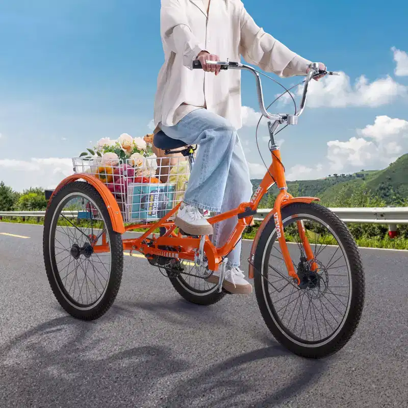 VEVOR Folding Adult Tricycle, 20-Inch Adult Folding Trikes, Lightweight Aluminum Alloy 3 Wheel Cruiser Bike with Large Rear Basket