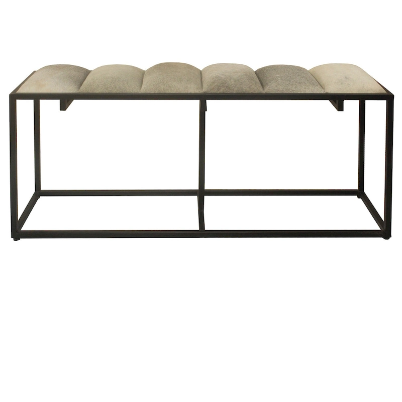 Verga 50W Black Iron, Grey Faux Hair & Leather Patch Bench - 50 x 14 x 22