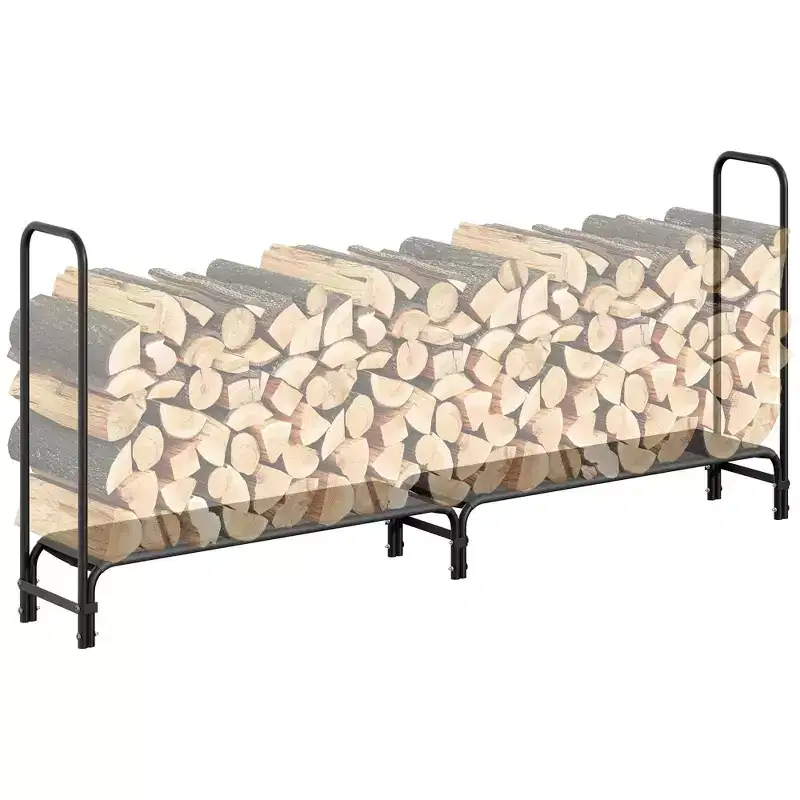Black Heavy-Duty Firewood Rackfor Indoor/Outdoor Wood Storage