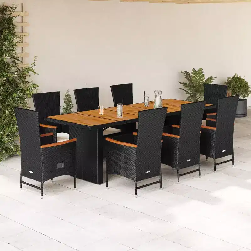 vidaXL Garden Dining Set Black PE Rattan Large UV-resistant materials