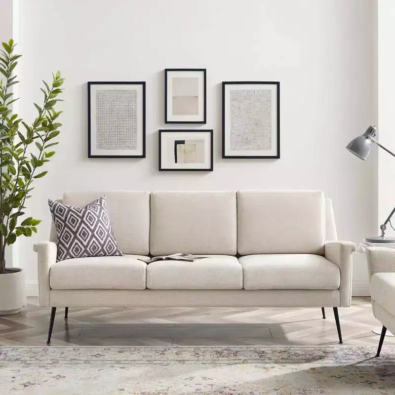Fabric Sofa Black/Beige: Polyester Upholstery, Metal Frame, Modern Style, Seats 3