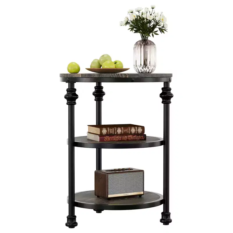 3-Tier End Table with Storage, Side Table with Metal Column Legs for Living Room Bedroom