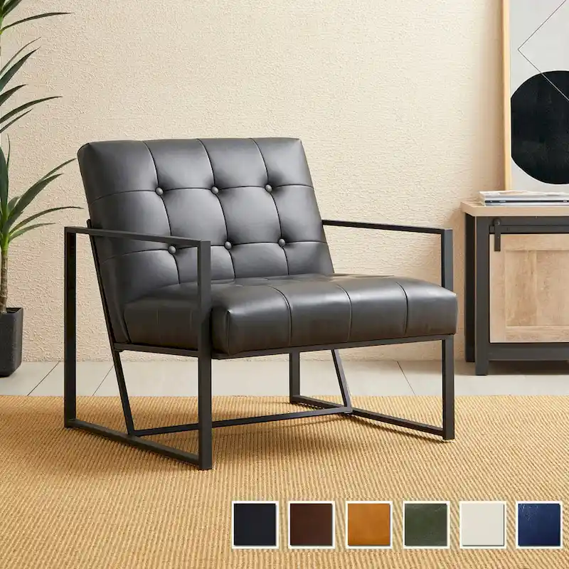 29.50W Mid-Century PU Leather Tufted Accent Chair 29.5W x 30.5H x 29.25D