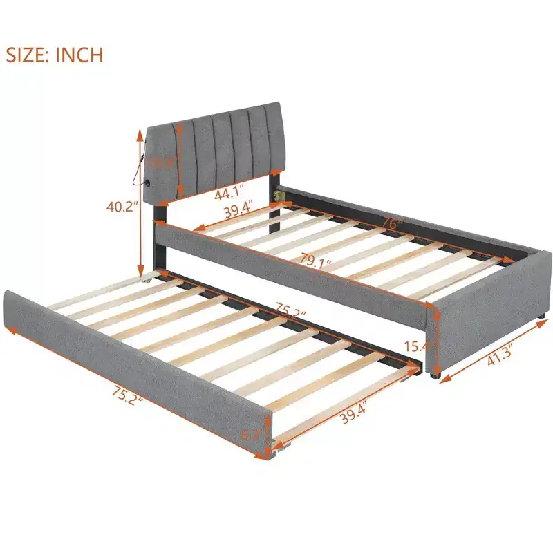 Twin Trundle Upholstered Platform Bed - Space-Saving Design