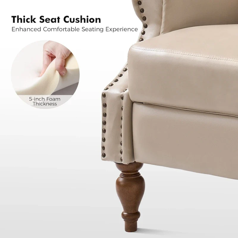 Traditional Vegan Leather Manual Push-Back Recliner, Padded Armrests, Solid Wood Legs, Living Room
