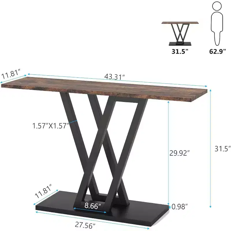 Lantine 43-Inch Console Table, Industrial Hallway Table for Entryway, Narrow Sofa Table for Living Room, Rustic Brown, Easy Assembly