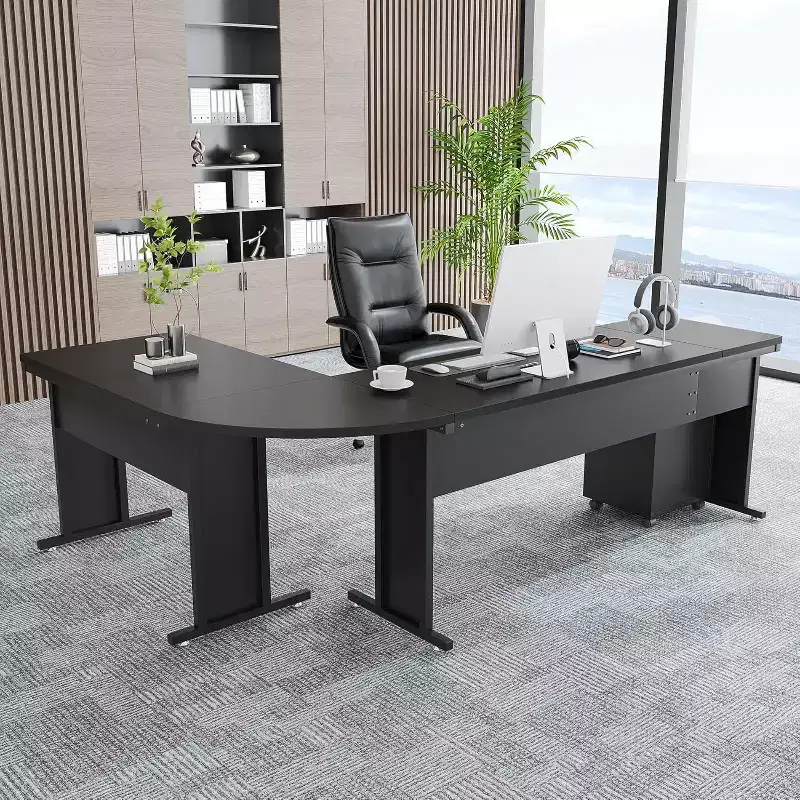 82. 68 L-Shaped Executive Desk with 3-Drawer Mobile File Cabinet