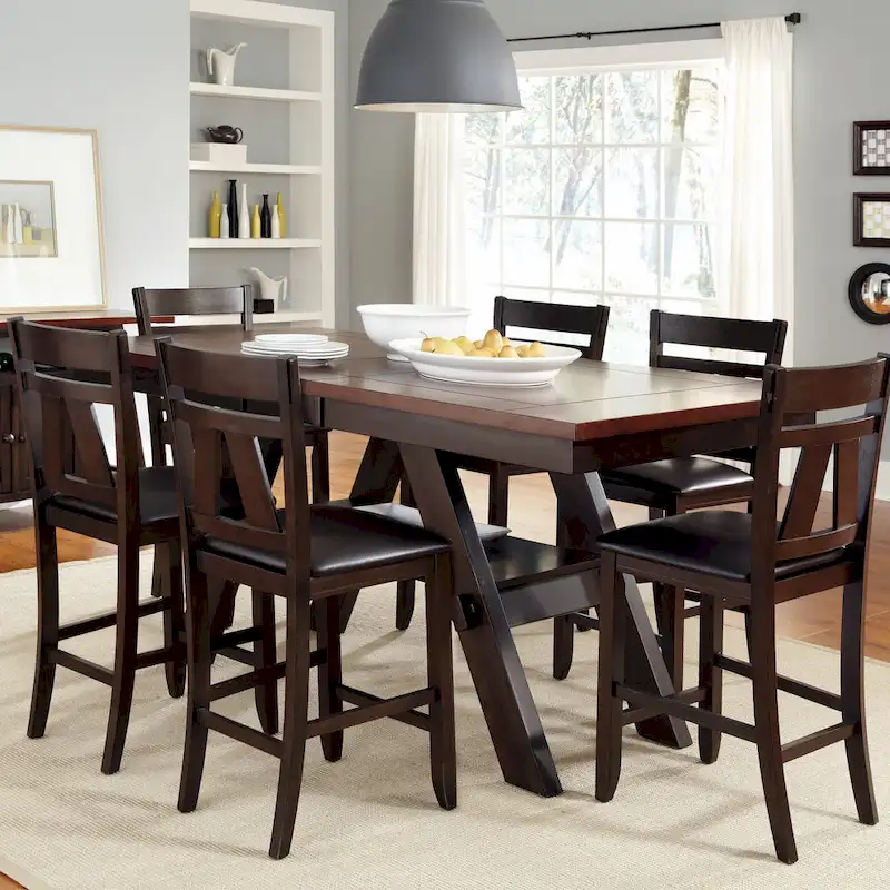 Industrial Counter Height Pub Table with 2 PU Upholstered Stools