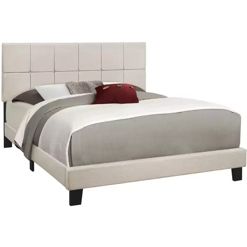 HomeRoots Beige Tufted Linen Queen Bed Frame