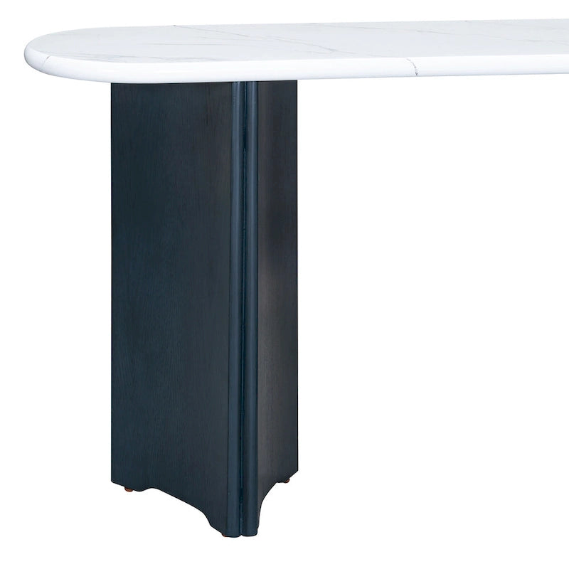Oval Faux Marble Top Console Table Entryway Table, Narrow Sofa Table Hallway Accent Table with Triangular Base