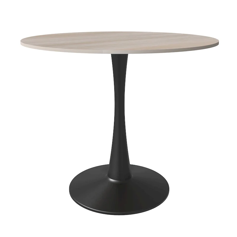 35in Round Dining Table with Sintered Stone Tabletop, Black Steel Pedestal Base, Scratch-Resistant
