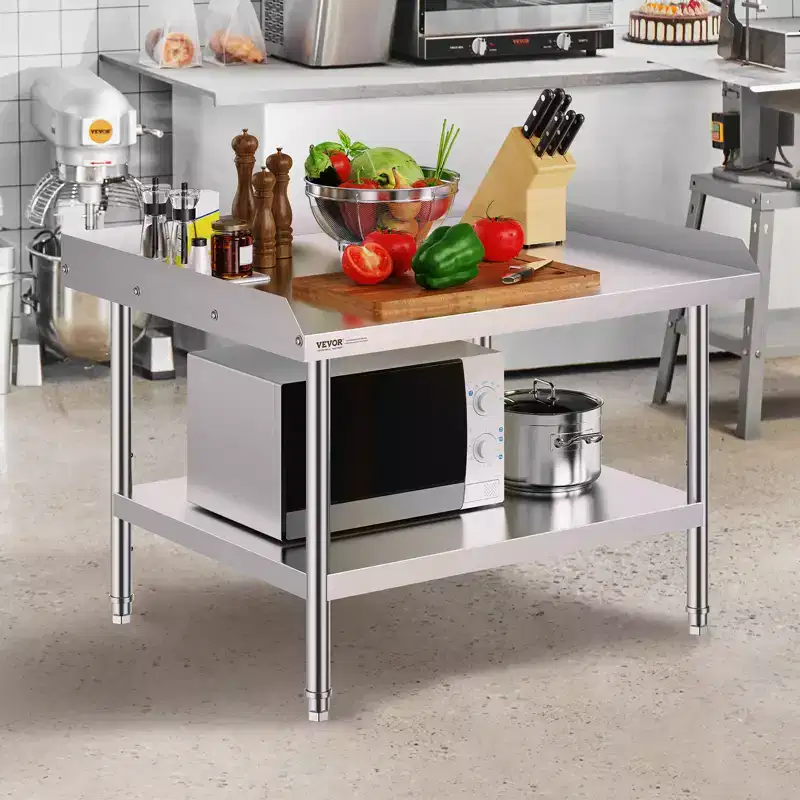 Stainless Steel Work Table, 30 x 36 x 26 Inch Commercial Food Prep Worktable, 3-Sided Backsplash Heavy Duty Prep Worktable, Metal Work Table