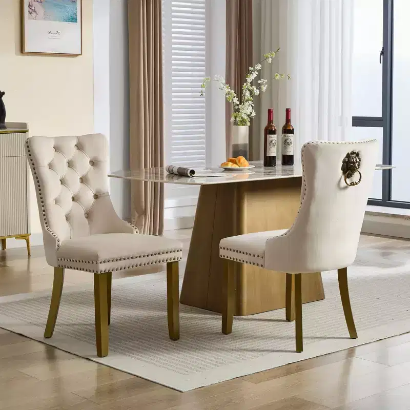 Okak Set of 2 Modern Velvet Tufted Back Dining Chairs with Gold Legs,Armless Upholstered Accent Chairs for Dining Room,Kitchen