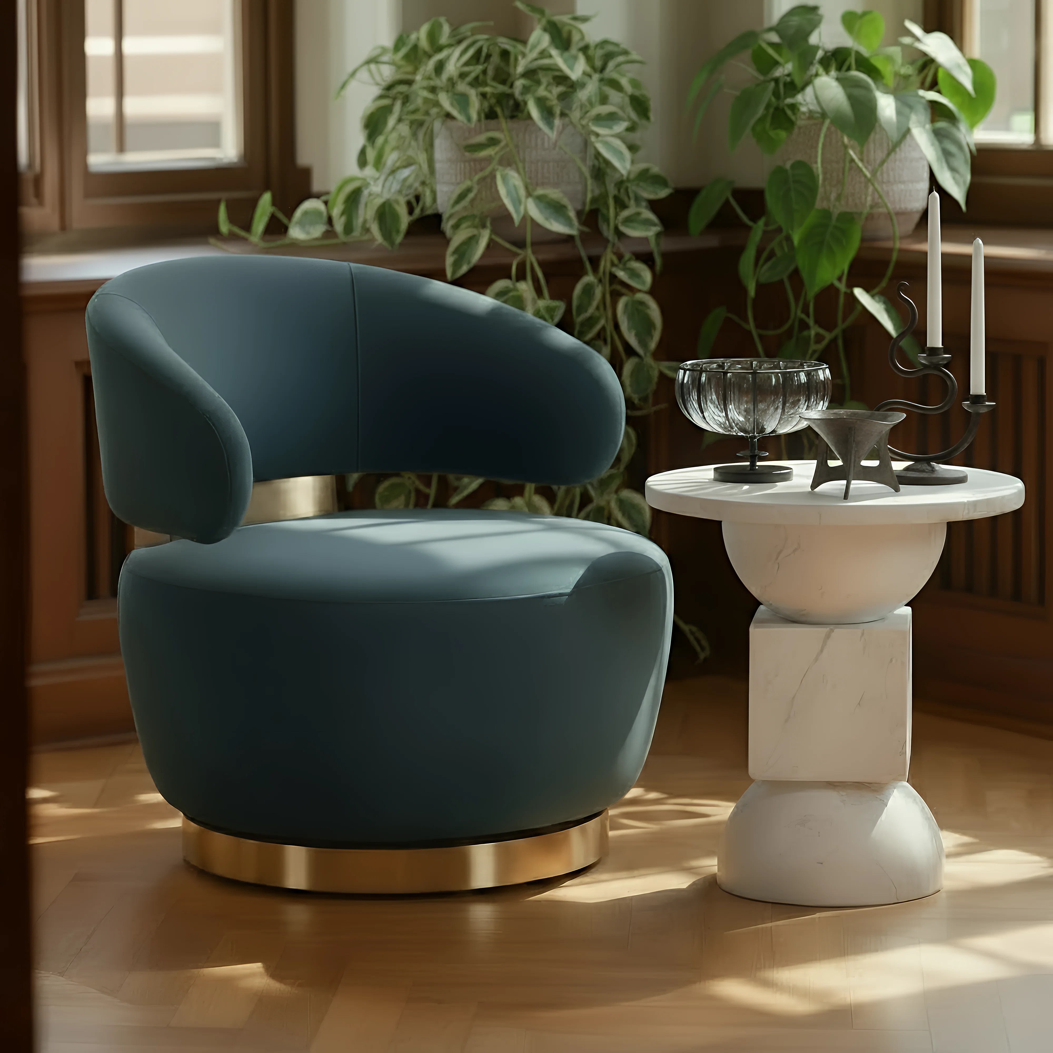 Dark Teal Performance Velvet Swivel Accent Chair