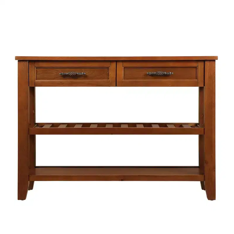 Hostack 42'' Console Table with 2 Storage Drawers and 2 Tiers Shelves for Living and Dining Room, Brown