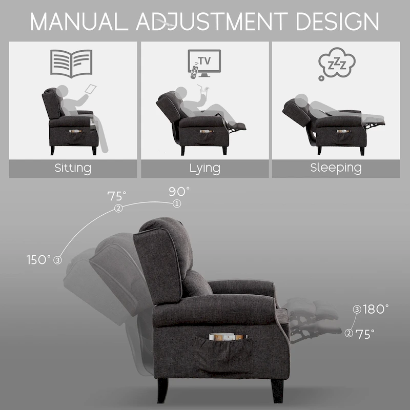 HOMYKA Polyested Upholstered Pushback Recliner Accent Chair Wingback Armchair