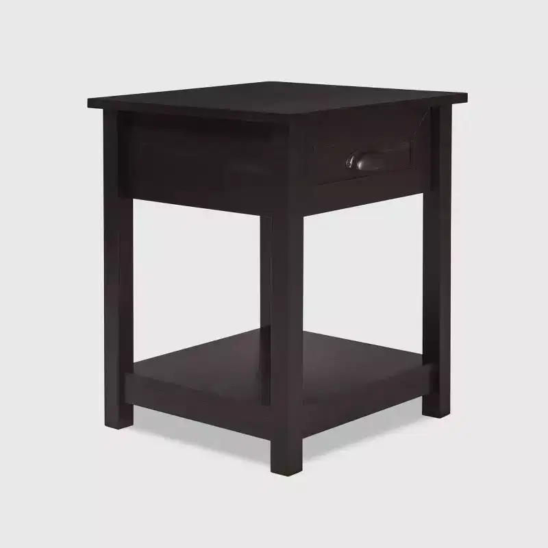 Wooden Nightstand with Drawer and Shelf Black - ClickDecor: Traditional Style, Iron Hardware, MDF Composite