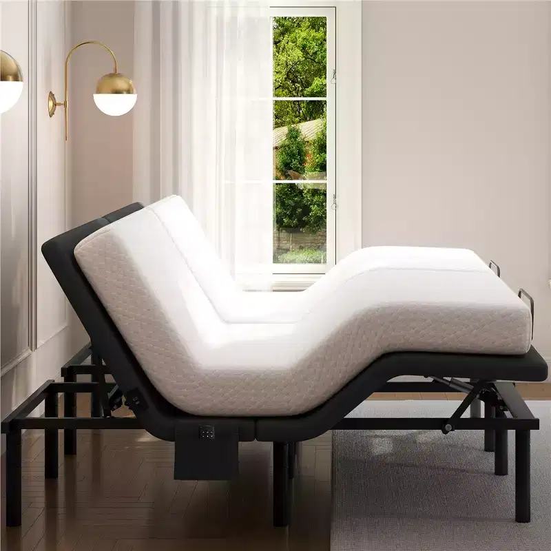 Upholstered Adjustable Bed Base with Head & Foot Incline, LED Lights and USB Ports