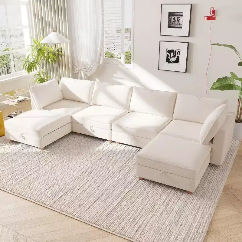GDFStudio Zayne Modern 6-Seat Fabric Upholstered Modular U-Shaped Sectional Sofa with Storage