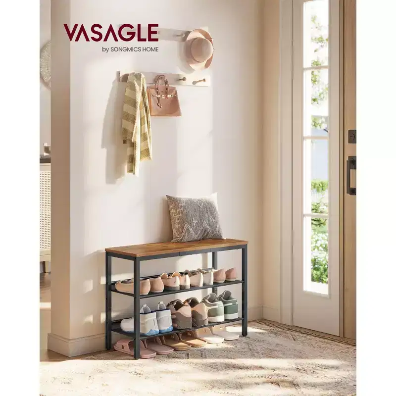 Shoe Rack for Entryway, 3-Tier Shoe Rack Organizer with Storage Shelves, Freestanding, Adjustable, Rustic Brown and Ink Black