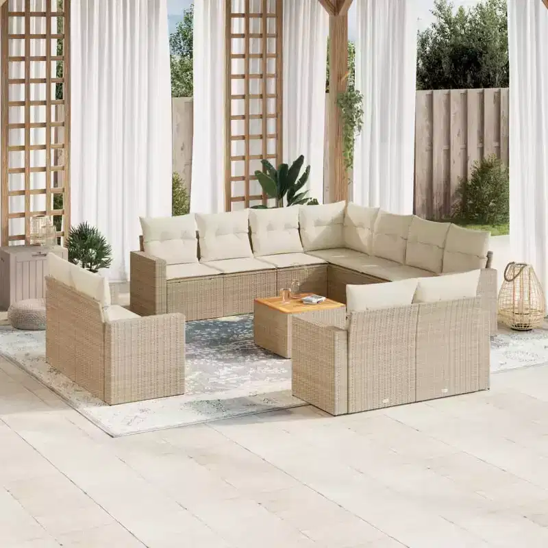 vidaXL 12 Piece Patio Sofa Set with Cushions Black Poly Rattan