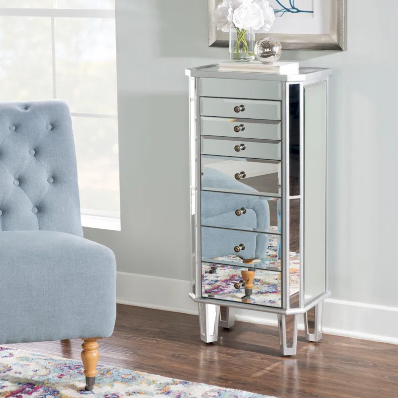 Wood & Mirror Jewelry Armoire with 7 Drawers 40.5