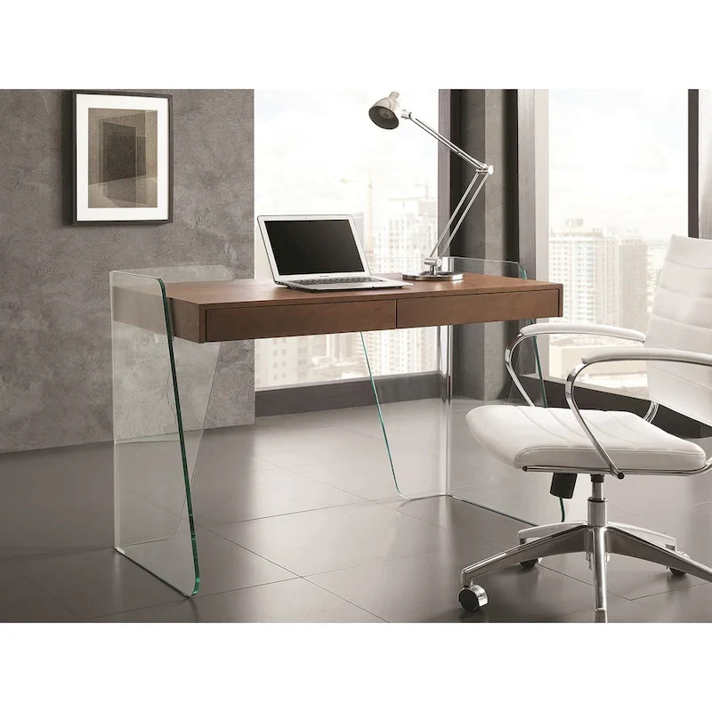 Modern Glass Top Office Desk – 2 Soft-Close Drawers, Commercial-Grade, Easy Assembly